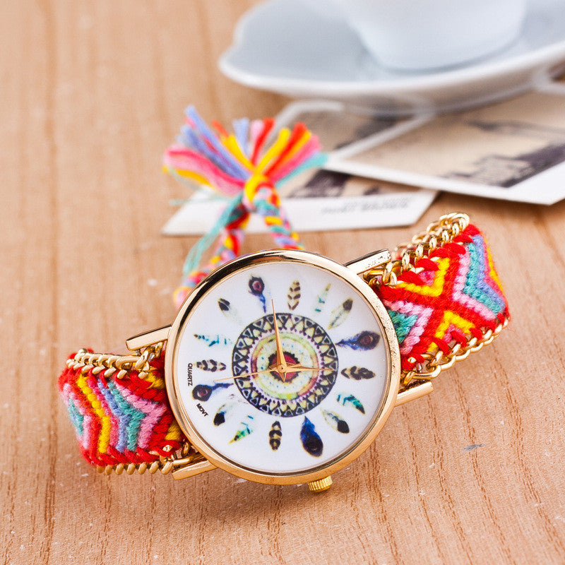 Peacock Feathers Print Weaving Watch