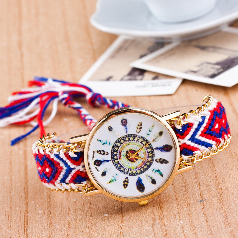 Peacock Feathers Print Weaving Watch