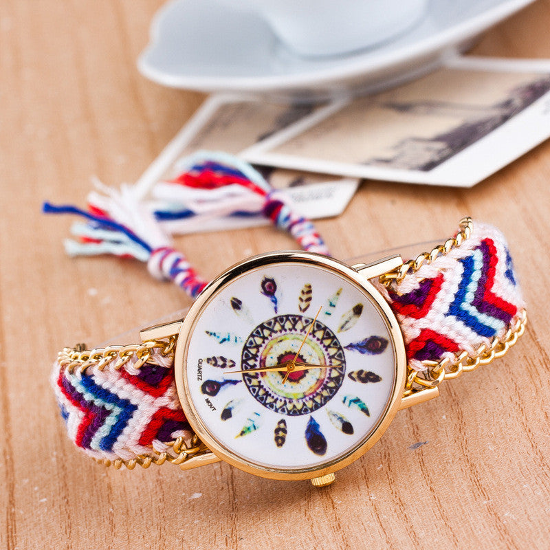 Peacock Feathers Print Weaving Watch