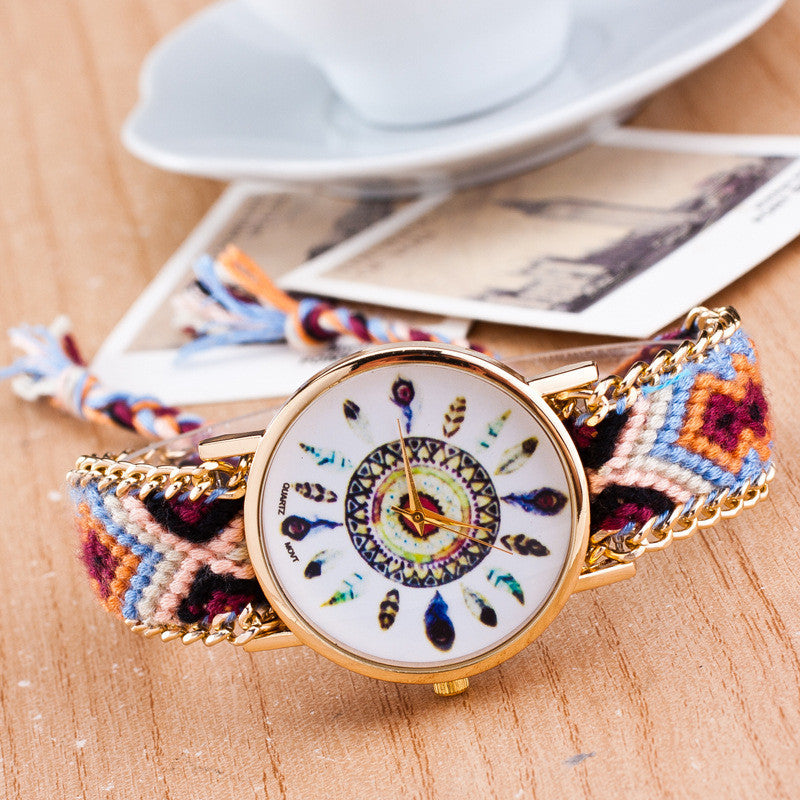 Peacock Feathers Print Weaving Watch