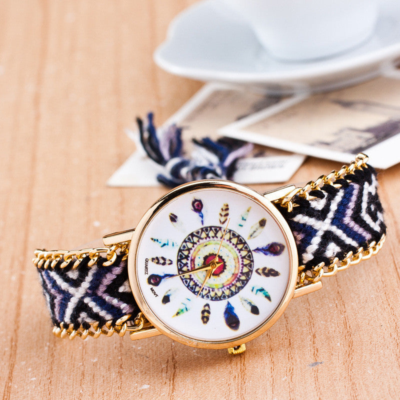 Peacock Feathers Print Weaving Watch
