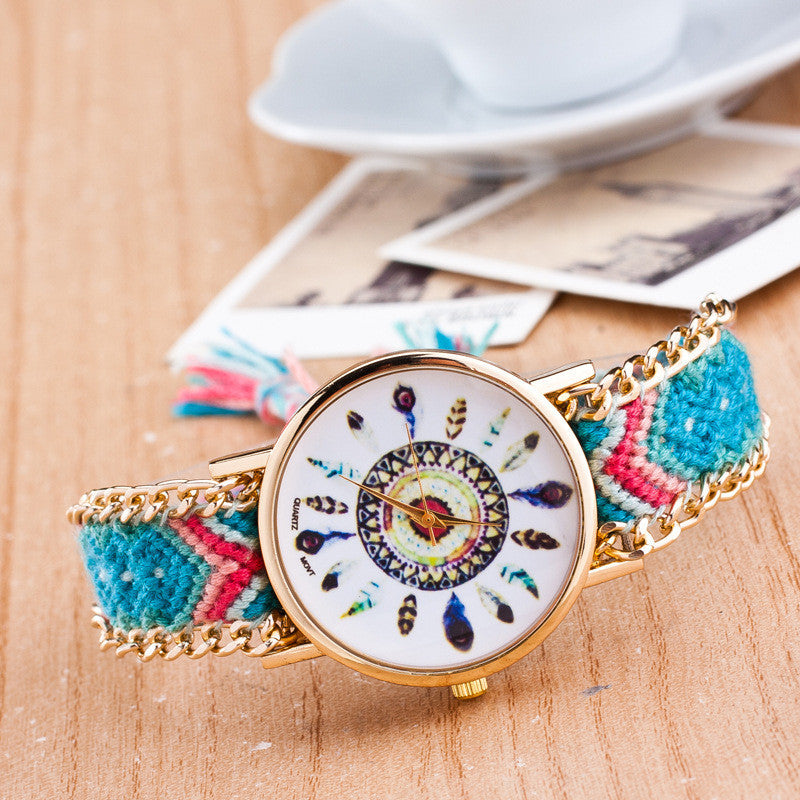 Peacock Feathers Print Weaving Watch