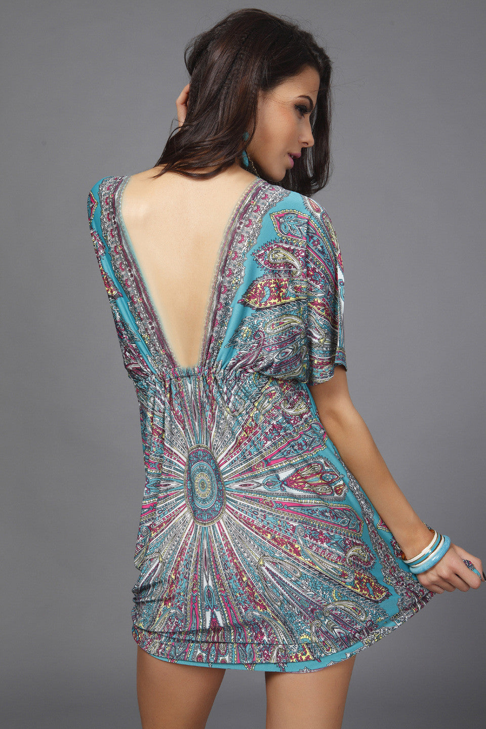 Plus Size Floral Print V Neck Draw String Beach Dress