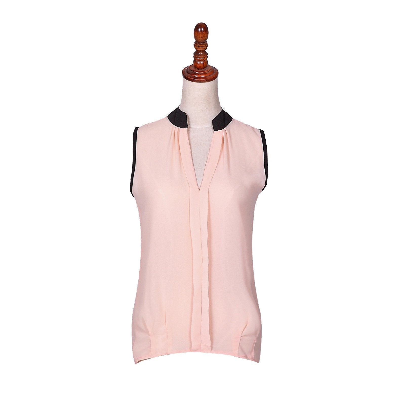 V-neck Patchwork Sleeveless Brief Slim Chiffon Blouse - Meet Yours Fashion - 4