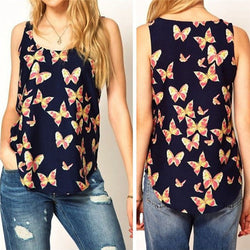 Scoop Sleeveless Flower Print Chiffon Straight Blouse - May Your Fashion - 2
