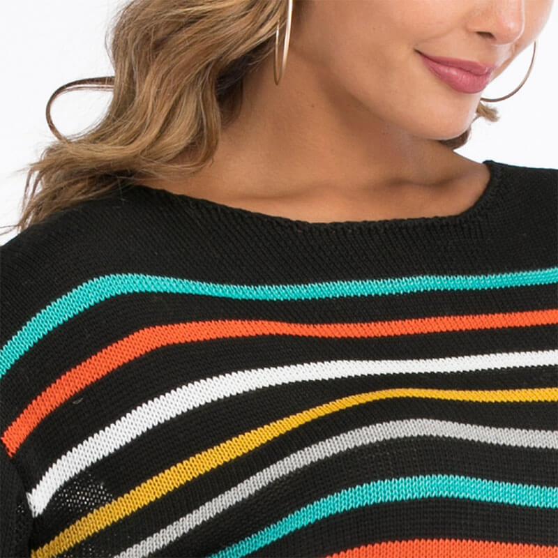Crewneck Multicolor Wide Sleeve Knit Sweater