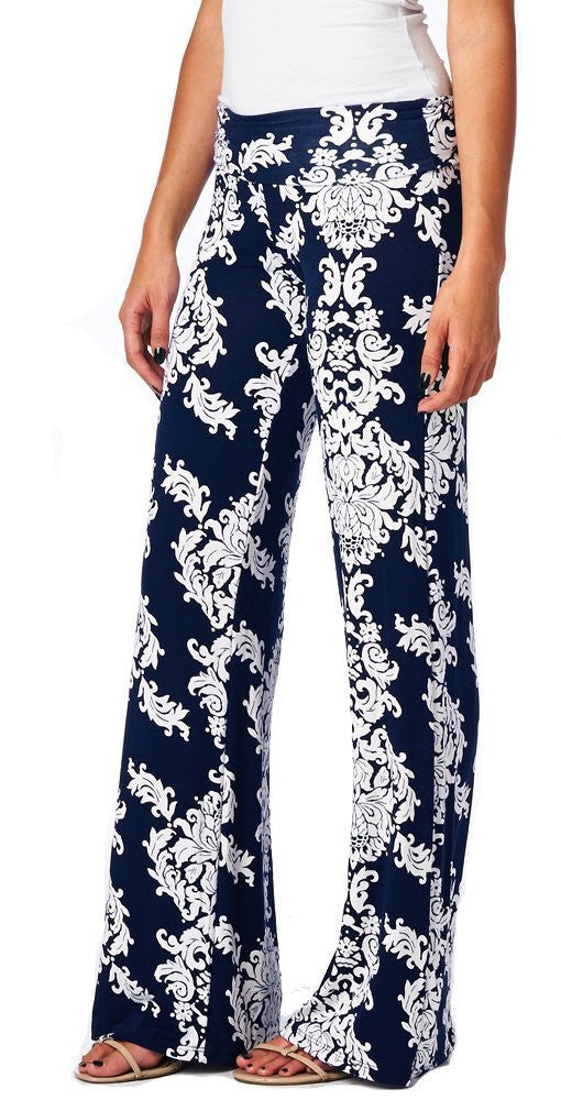 Straight Fashion Flower Print Casual Wide Legs Pants