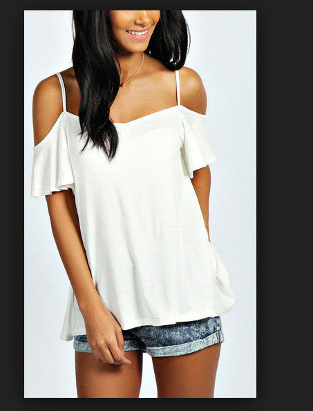 Spaghetti Straps Bear Shoulder Candy Color Loose Blouse