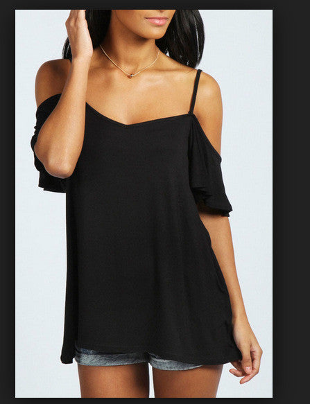 Spaghetti Straps Bear Shoulder Candy Color Loose Blouse