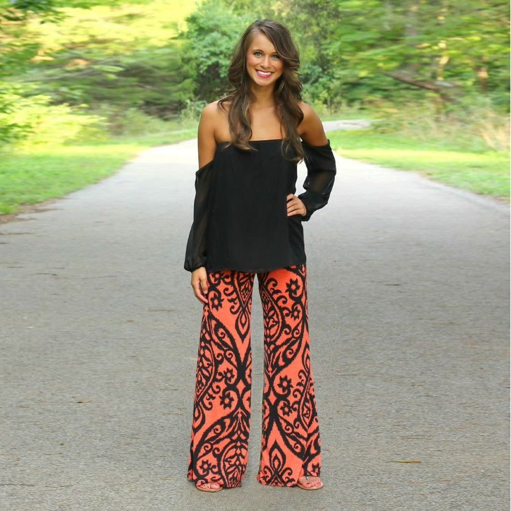 High Waist Loose Print Bellbottoms Pants
