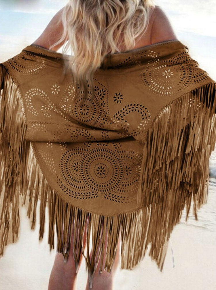 Fashion Bohemia Style Hollow Out Tassel Shawl Cardigan