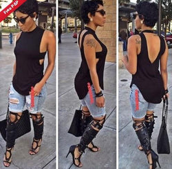 Sleeveless Backless Plus Size Forked Tail T-shirt - Meet Yours Fashion - 1
