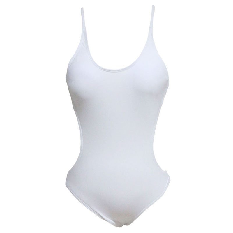 Pure Color Straps Back Scoop Neck One Piece Swimwear