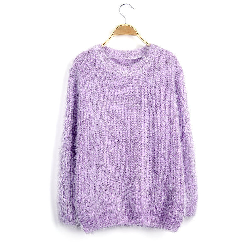 Scoop Solid Mohair Pullover Short Loose Sweater - May Your Fashion - 5