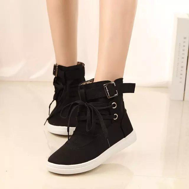 Casual Flat High Top Buckle Canvas Sneakers