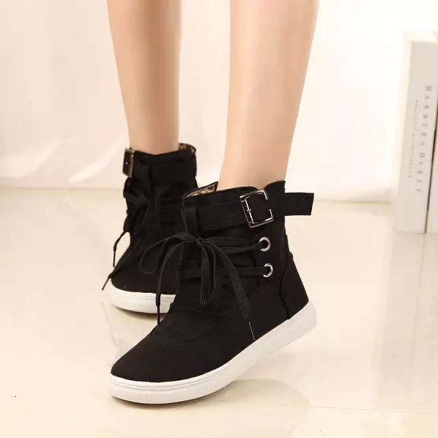 Casual Flat High Top Buckle Canvas Sneakers – May Your Fashion
