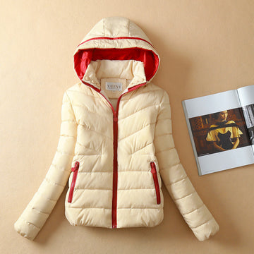 Patchwork Short Slim Fashion Hooded Down Coat