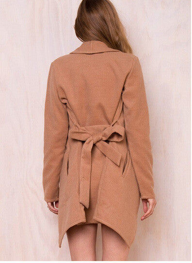 Khaki Lapel Asymmetric Woolen Coat - May Your Fashion - 4