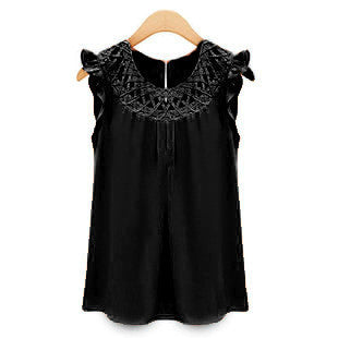 Hollow Sleeveless Casual Knit Scoop Chiffon Blouse - May Your Fashion - 7