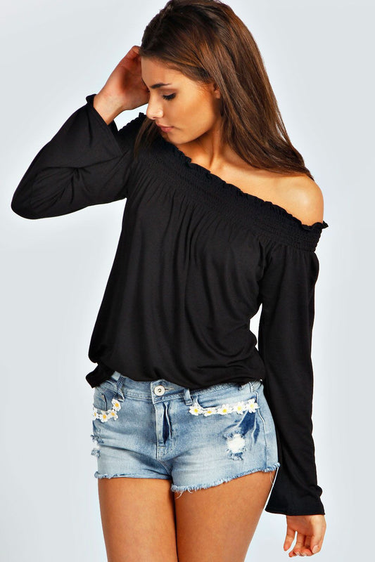 Sexy Off-shoulder Long Sleeves Casual Pure Color Blouse