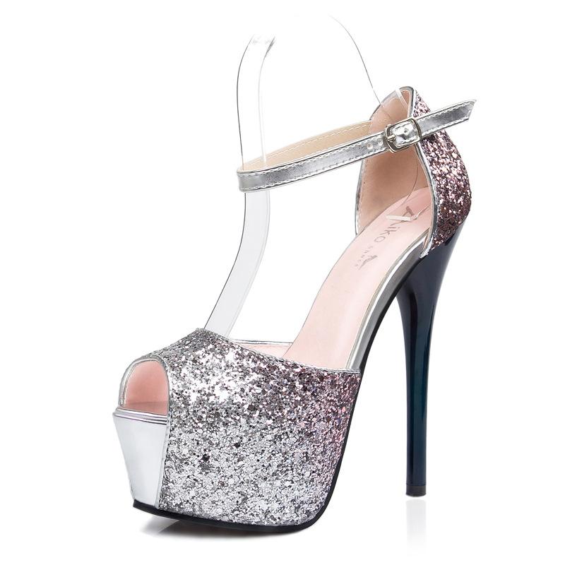 Gradient Crystal Shinning Ankle Wrap Super High Stiletto Heels Party Sandals