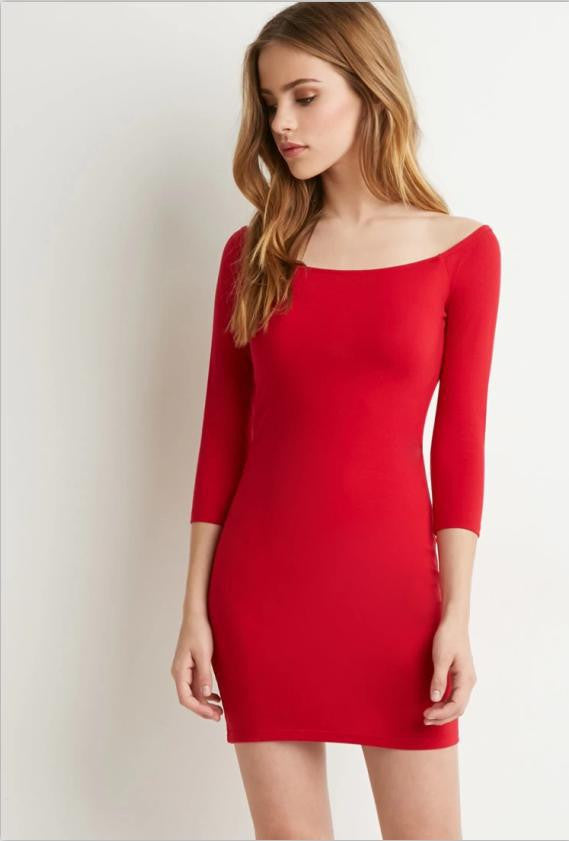 Knitting Pure Color Off Shoulder Sexy Dress