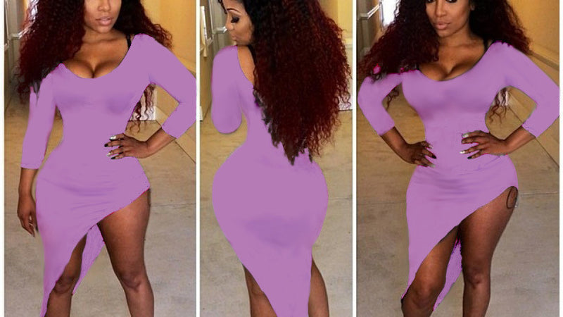Candy Color Irregular O-neck Long Sleeve Short Dress - May Your Fashion - 9