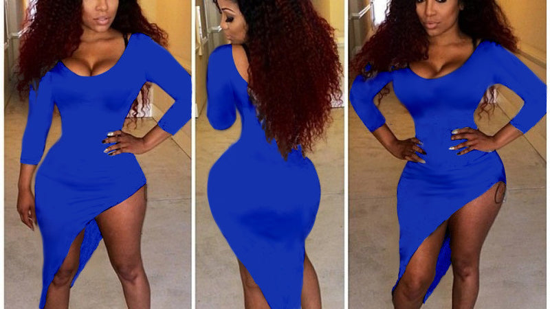 Candy Color Irregular O-neck Long Sleeve Short Dress - May Your Fashion - 7