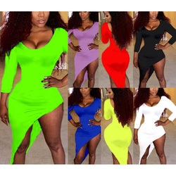 Candy Color Irregular O-neck Long Sleeve Short Dress - May Your Fashion - 1