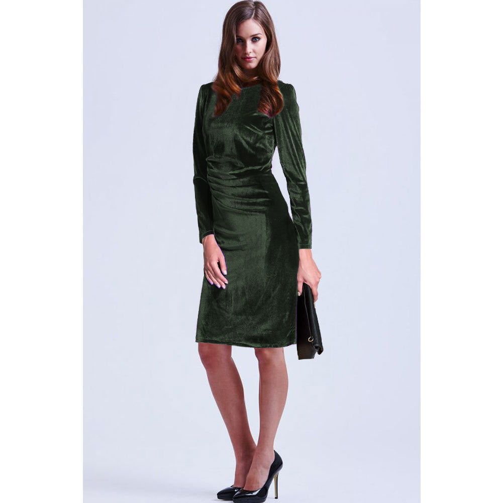 Fashion Velvet Scoop Long Sleeve Knee-Length Dress