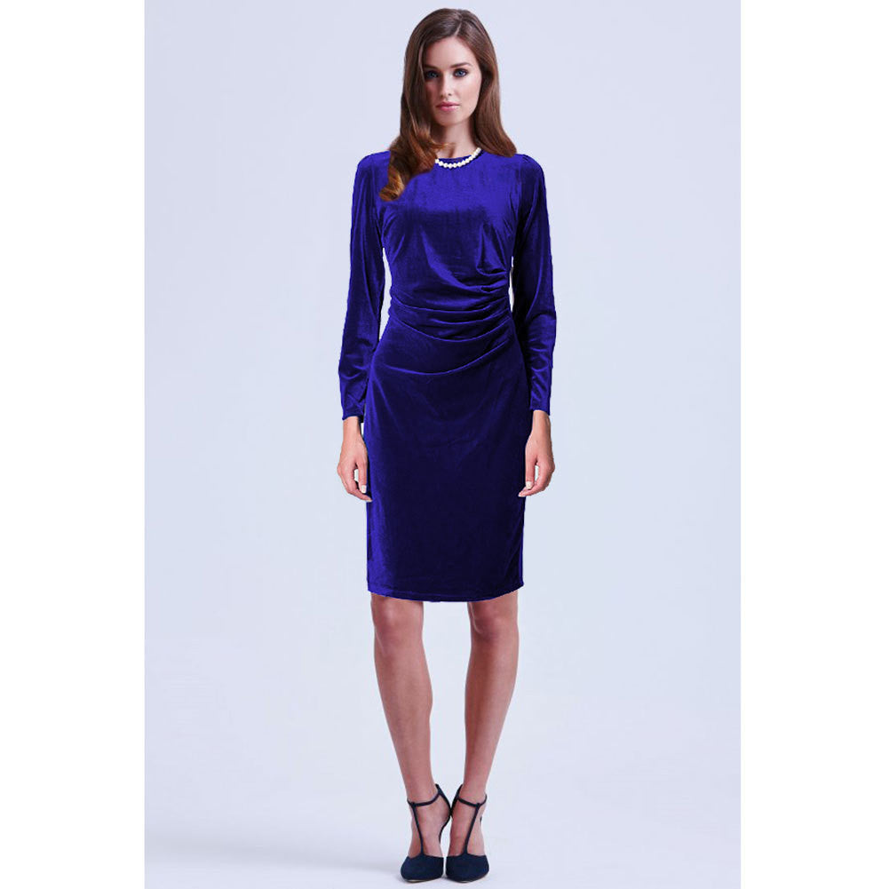 Fashion Velvet Scoop Long Sleeve Knee-Length Dress