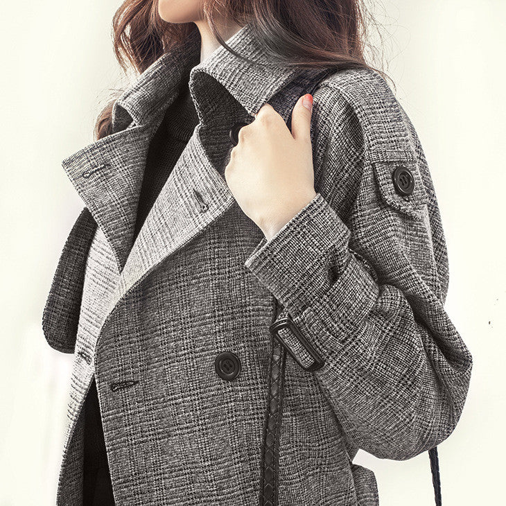 Turn-down Collar Long Sleeves Double Button Long Wool Coat