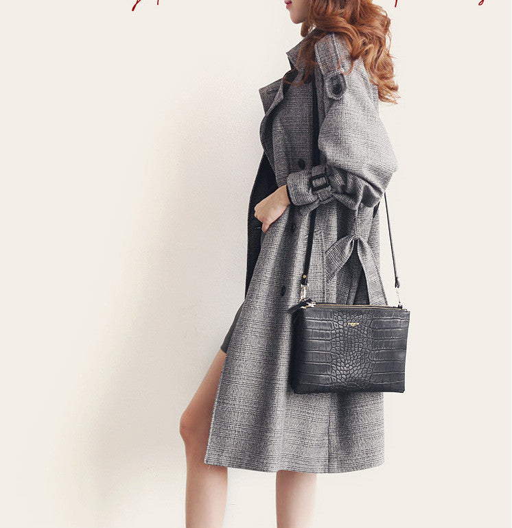 Turn-down Collar Long Sleeves Double Button Long Wool Coat