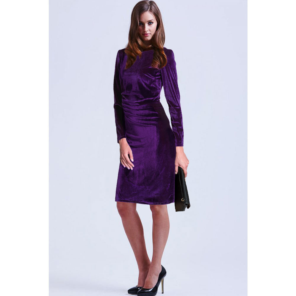 Fashion Velvet Scoop Long Sleeve Knee-Length Dress