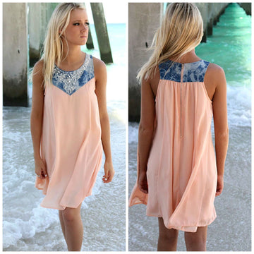 Fashion Sleeveless Scoop Short Beach Sress - Meet Yours Fashion - 1