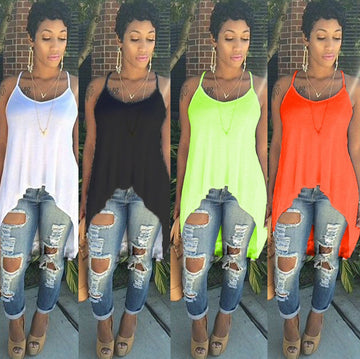 Scoop Spaghetti Strap Irregular Pure Color Blouse - Meet Yours Fashion - 3