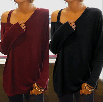 One Shoulder Long Sleeve Casual Plus Size Sexy Blouse
