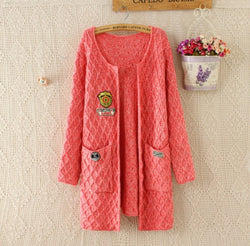 Round Neck Cardigan Pockets Knit Long Sweater - May Your Fashion - 1
