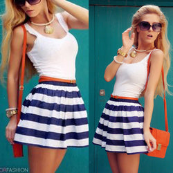 Splicing Stripe O-neck Sleeveless Short Dress