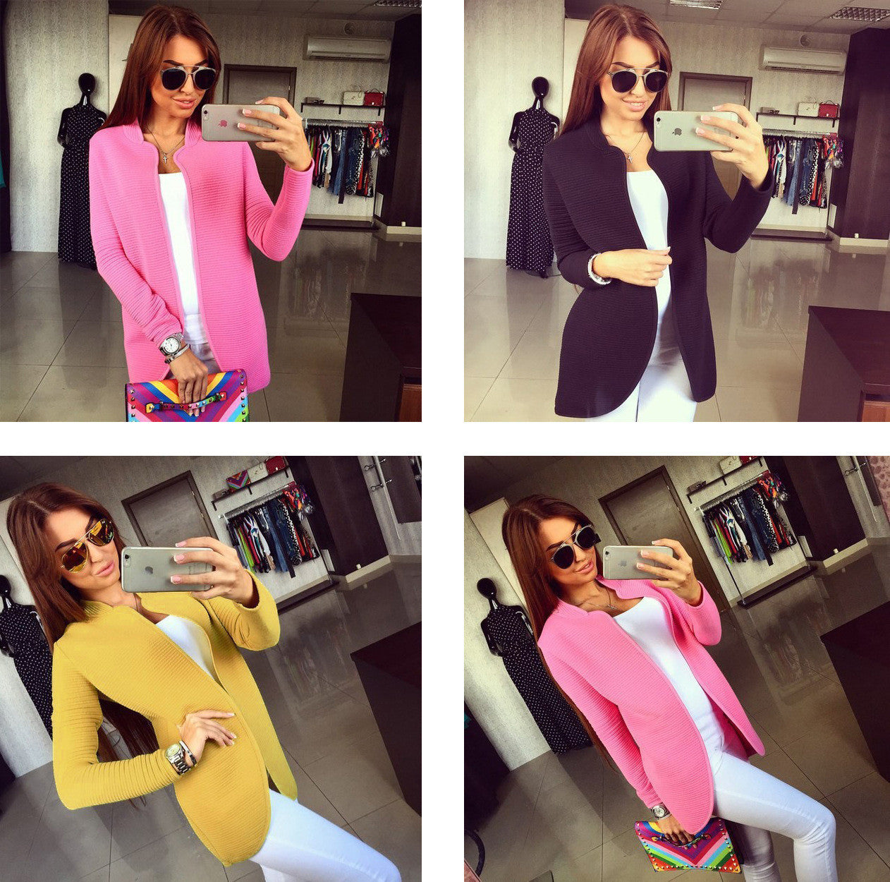 Stand Collar Slim Long Sleeves Short Coat