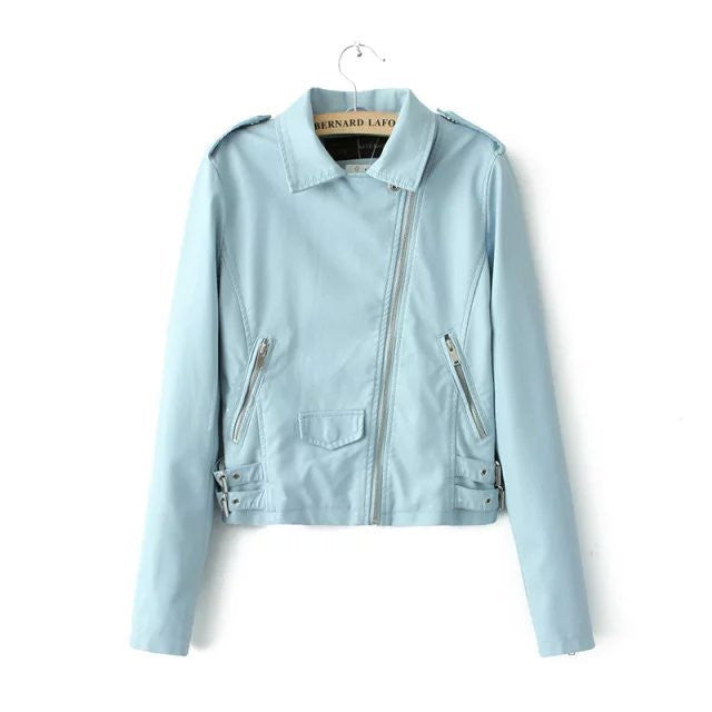 Lapel Zipper Rivet Pockets Crop PU Jacket - May Your Fashion - 5