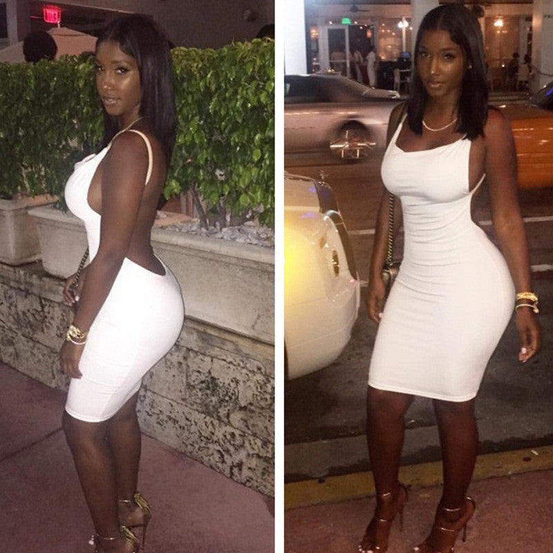 Bandage Backless Solid Elastic Short Club Dress