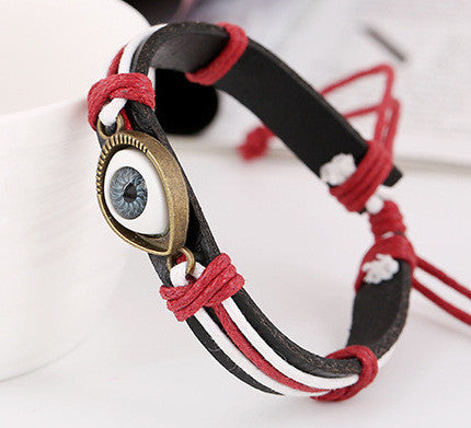 Retro Style Alloy Eyes Leather Bracelet