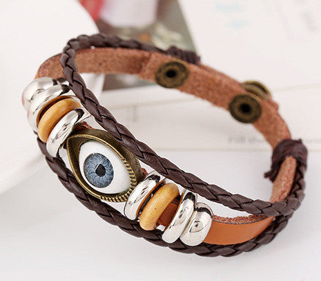 Punk Eyes Beaded Leather Bracelet