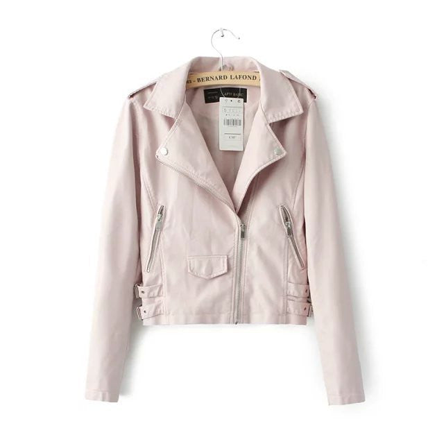 Lapel Zipper Rivet Pockets Crop PU Jacket - May Your Fashion - 4