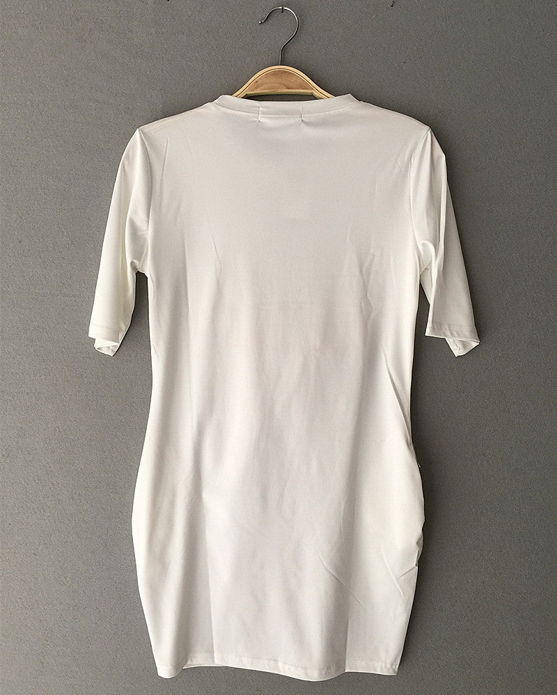 Print Bow O-neck Short Sleeve Short Dress - May Your Fashion - 5