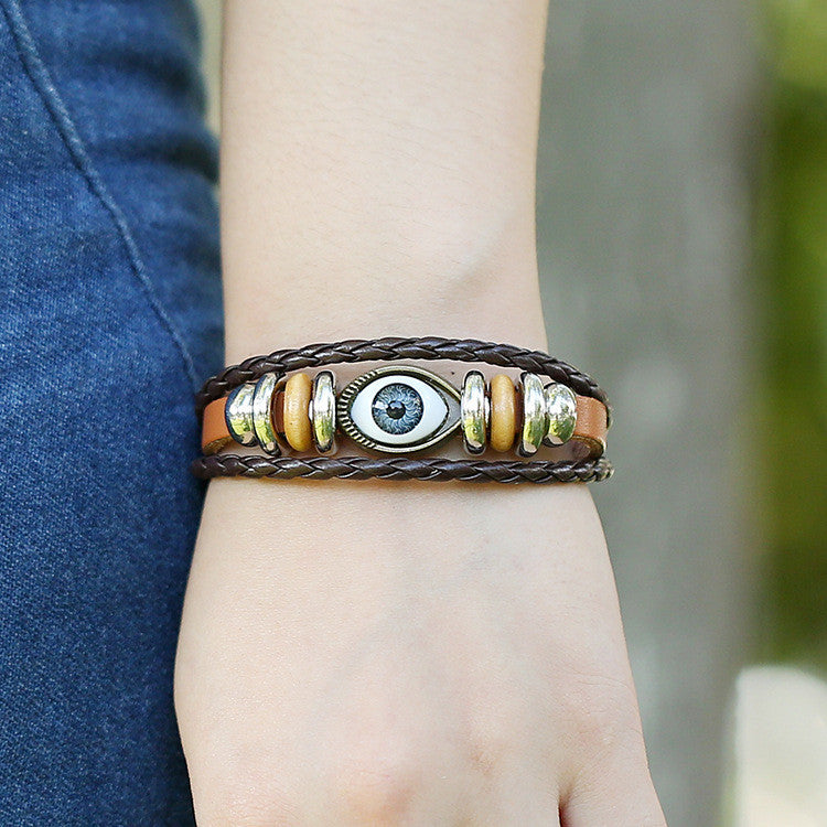 Punk Eyes Beaded Leather Bracelet
