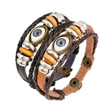 Punk Eyes Beaded Leather Bracelet