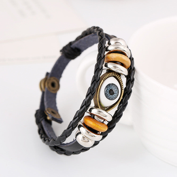Punk Eyes Beaded Leather Bracelet