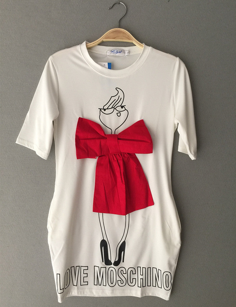 Print Bow O-neck Short Sleeve Short Dress - May Your Fashion - 4